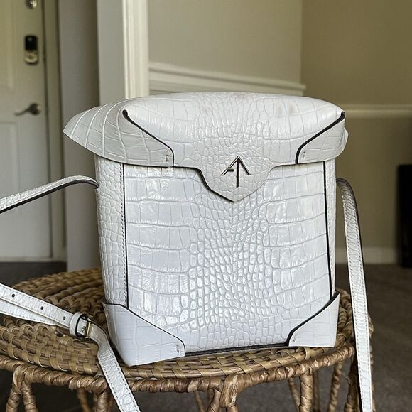 Manu Atelier White Croc Embossed Leather Bag Crossbody Or Shoulder Crocodile - Picture 2 of 16